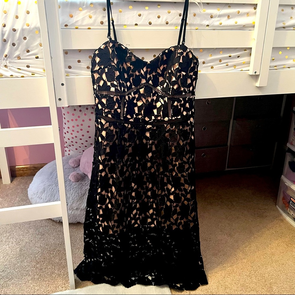 Beautiful formal dress, nude with black overlay